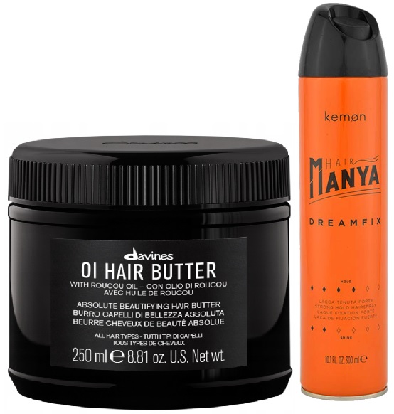 OI Hair Butter and Hair Manya Dreamfix | Zestaw do włosów: odżywcze i upiększające masło do włosów 250ml + mocno utrwalający lakier do włosów 300ml