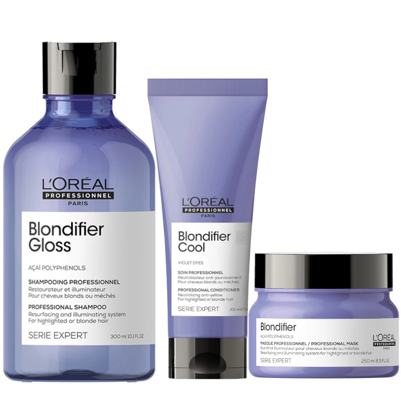 Loreal Blondifier | Zestaw pielęgnacyjny do włosów blond: szampon 300ml + odżywka 200ml + maska 250ml