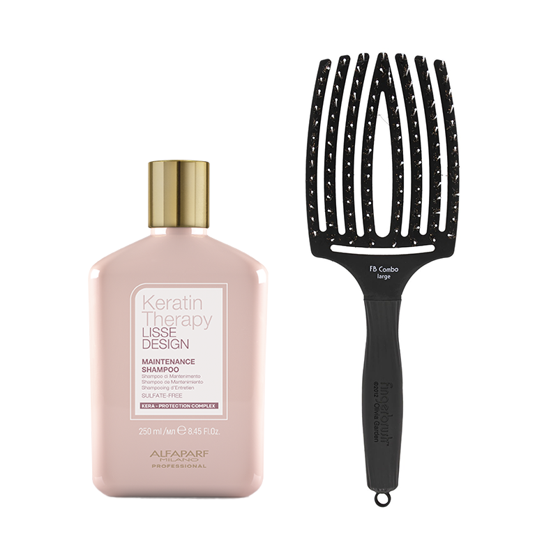 Keratin Therapy Maintenance and Finger Brush | Zestaw do wygładzenia i rozczesywania włosów: szampon 250ml + szczotka rozmiar L