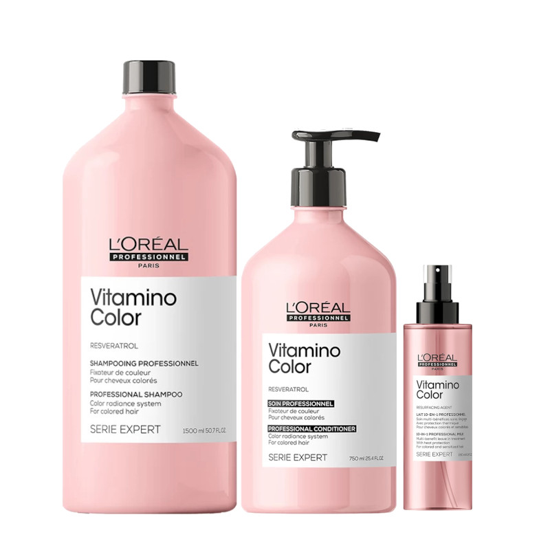 Vitamino Color | Zestaw do włosów farbowanych: szampon 1500ml + odżywka 750ml + serum chroniące do włosów farbowanych 190ml 