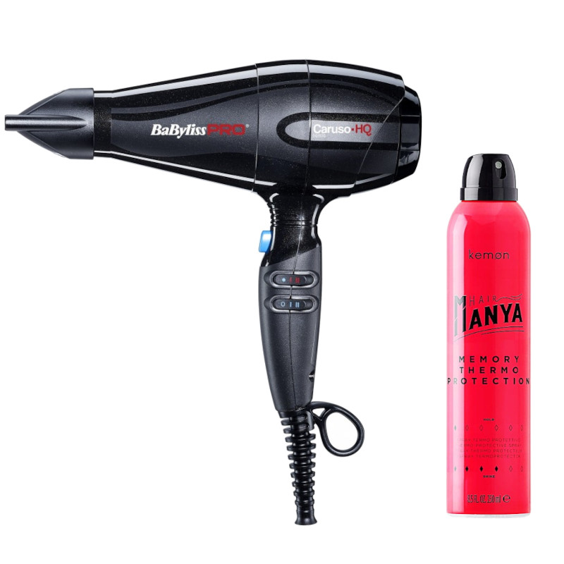 Caruso HQ and Hair Manya Memory Thermo Protection | Zestaw do włosów: suszarka z jonizacją 2400W + termoochronny spray do włosów 250ml