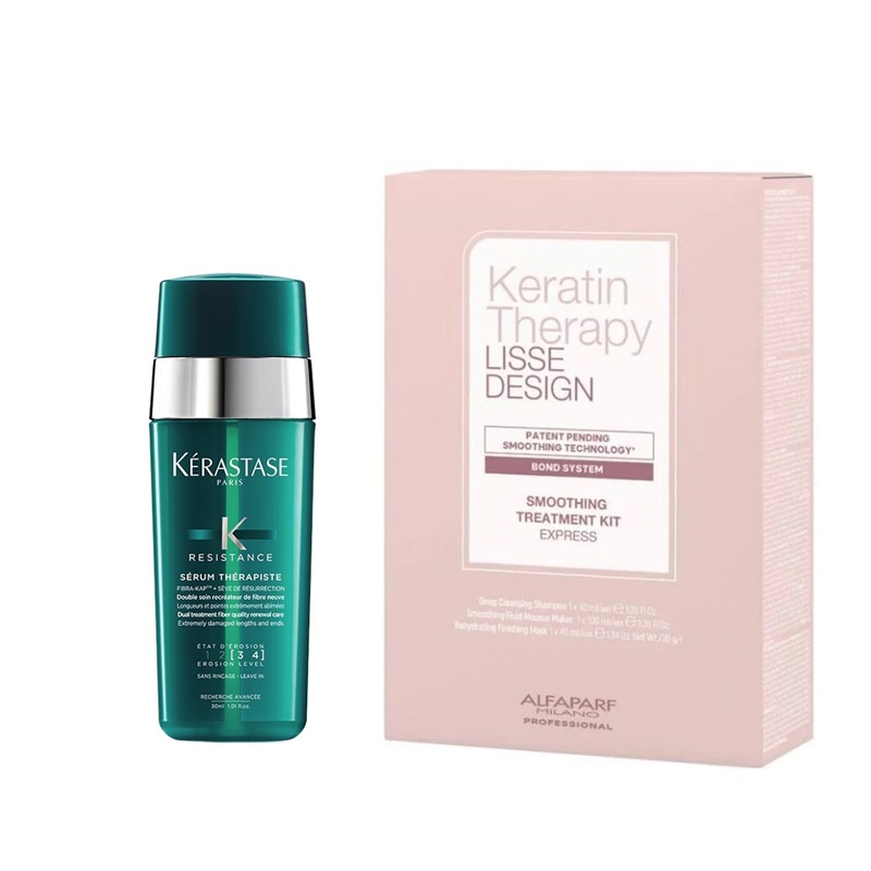 Keratin Therapy Smoothing Treatment Kit and Therapiste | Zestaw do włosów: keratynowe prostowanie włosów  + serum do zniszczonych końcówek 30ml