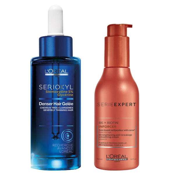 Serioxyl Denser Hair Gelee and Inforcer Leave-In | Zestaw: żelowe serum zagęszczające włosy 90ml + wzmacniający balsam wygładzający 150ml