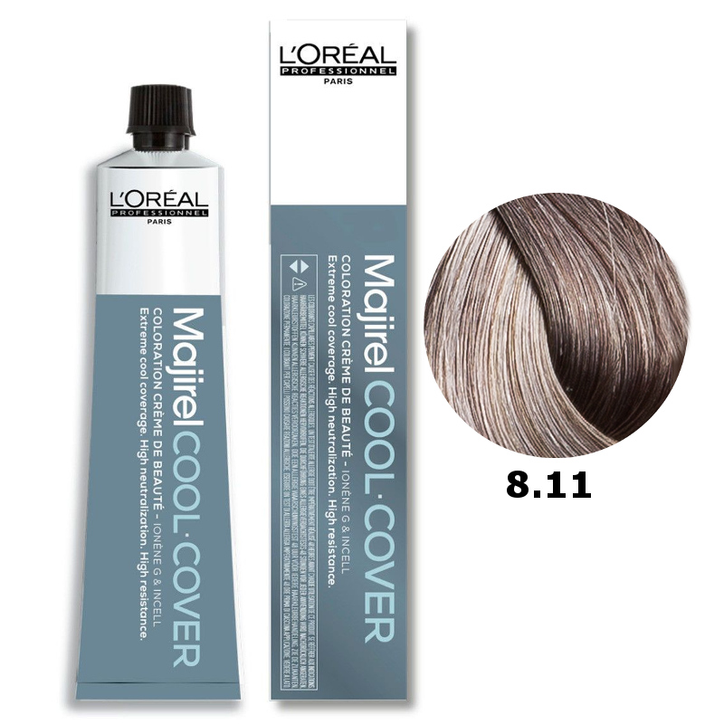 Majirel Cool Cover | Trwała farba do włosów o chłodnych odcieniach - kolor 8.11 jasny blond popielaty głęboki 50ml