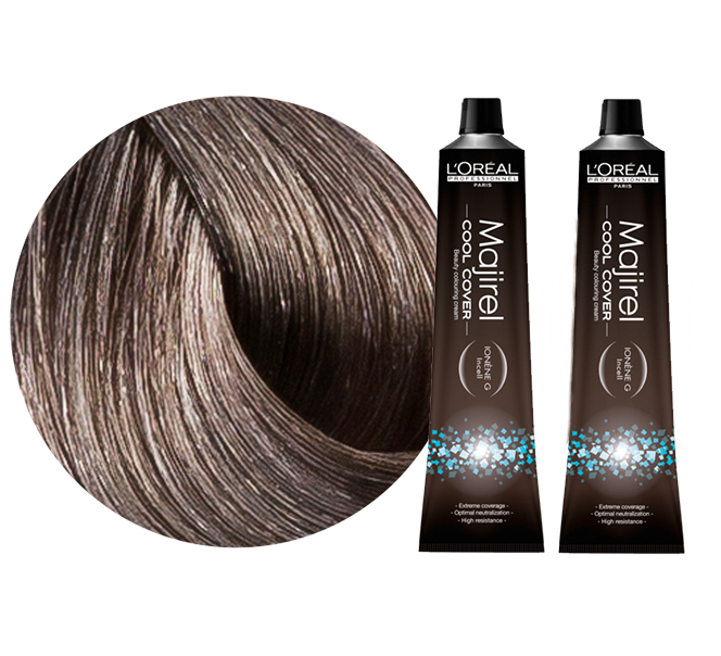 Majirel Cool Cover | Zestaw: trwała farba do włosów o chłodnych odcieniach - kolor 7.1 blond popielaty 2x50ml