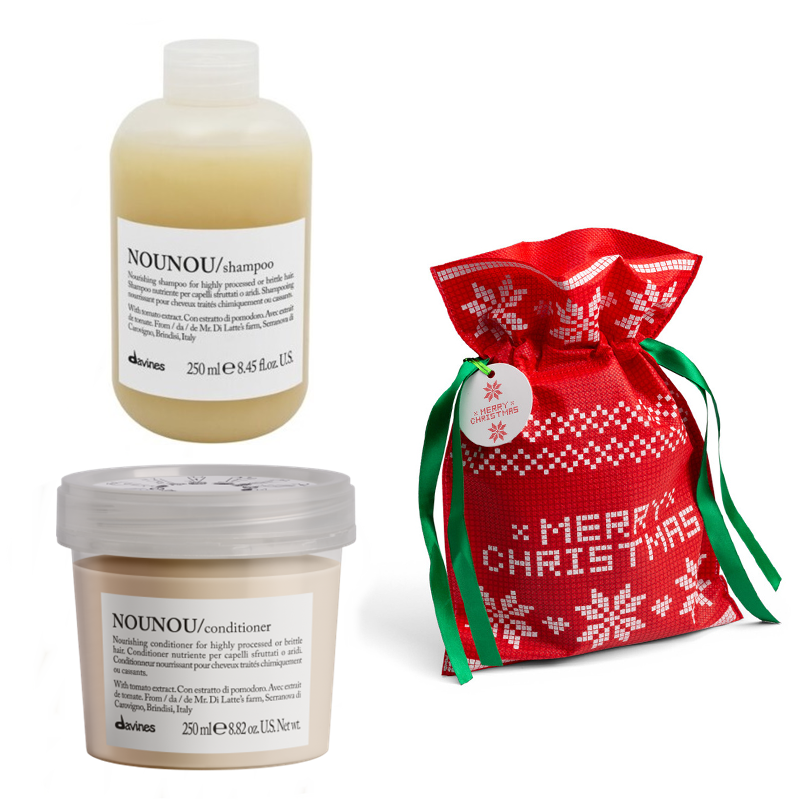 Nounou and PaKaDo | Zestaw regenerujący do włosów: odżywka 250ml + szampon 250ml + worek na prezent