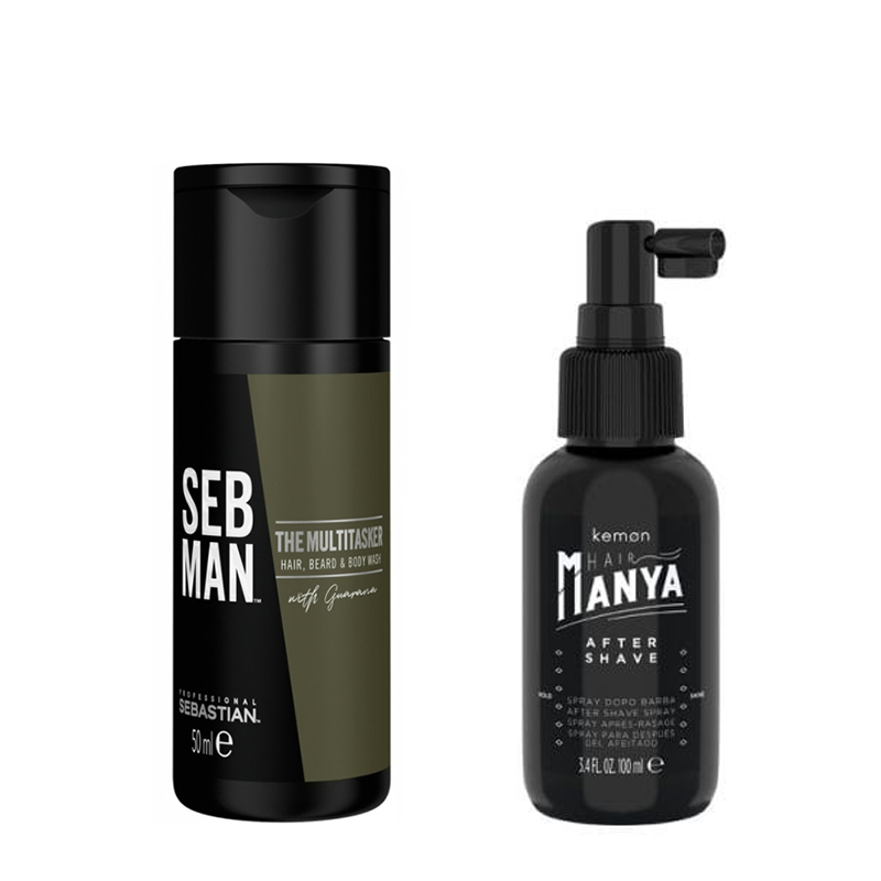 Hair Manya After Shave Spray and The Multi-Tasker | Zestaw: spray po goleniu 100ml + szampon 3 w 1 do włosów, zarostu i ciała 50ml
