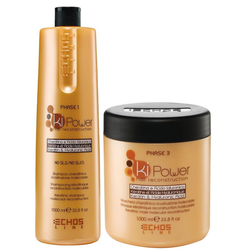 Ki Power | Zestaw regenerujący do włosów zniszczonych: szampon 1000ml + maska 1000ml