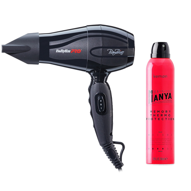 Bambino and Hair Manya Memory Thermo Protection | Zestaw do włosów: mini suszarka z dyfuzorem 1200W + termoochronny spray do włosów 250ml