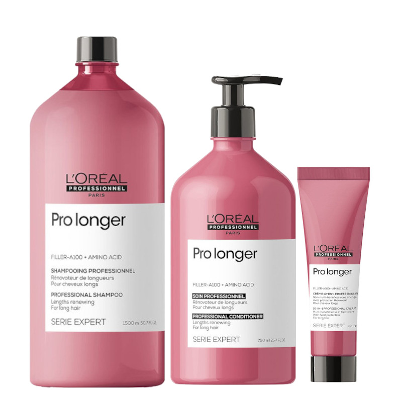 Pro Longer | Zestaw do włosów długich: szampon 1500ml + odżywka 750ml + termoochronny krem do włosów długich 150ml