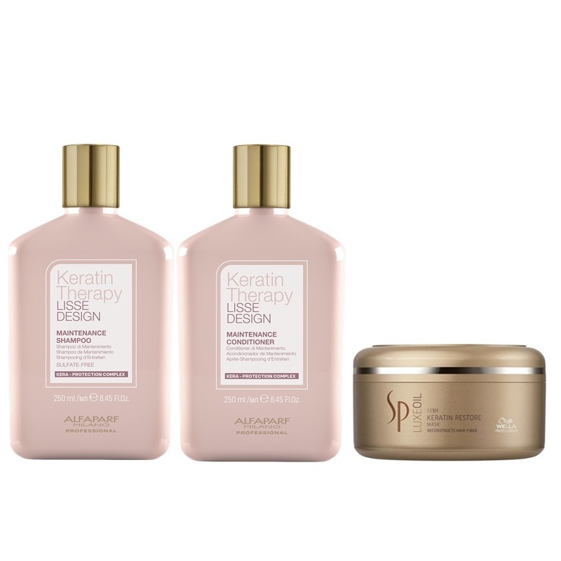 Keratin Therapy Maintenance and SP Luxe Oil Keratin Restore | Zestaw do wygładzenia i regeneracji włosów: szampon + odżywka 250ml + maska 150ml