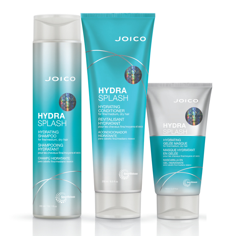 HydraSplash | Zestaw nawilżający nieobciążający cienkich włosów: szampon 300ml + odżywka 250ml + maska 150ml