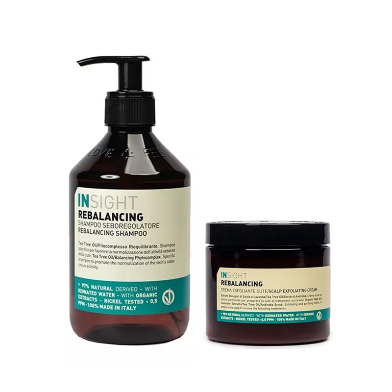 Rebalancing | Zestaw przeciwdziałający przetłuszczaniu się włosów: szampon 400ml + peeling 180ml