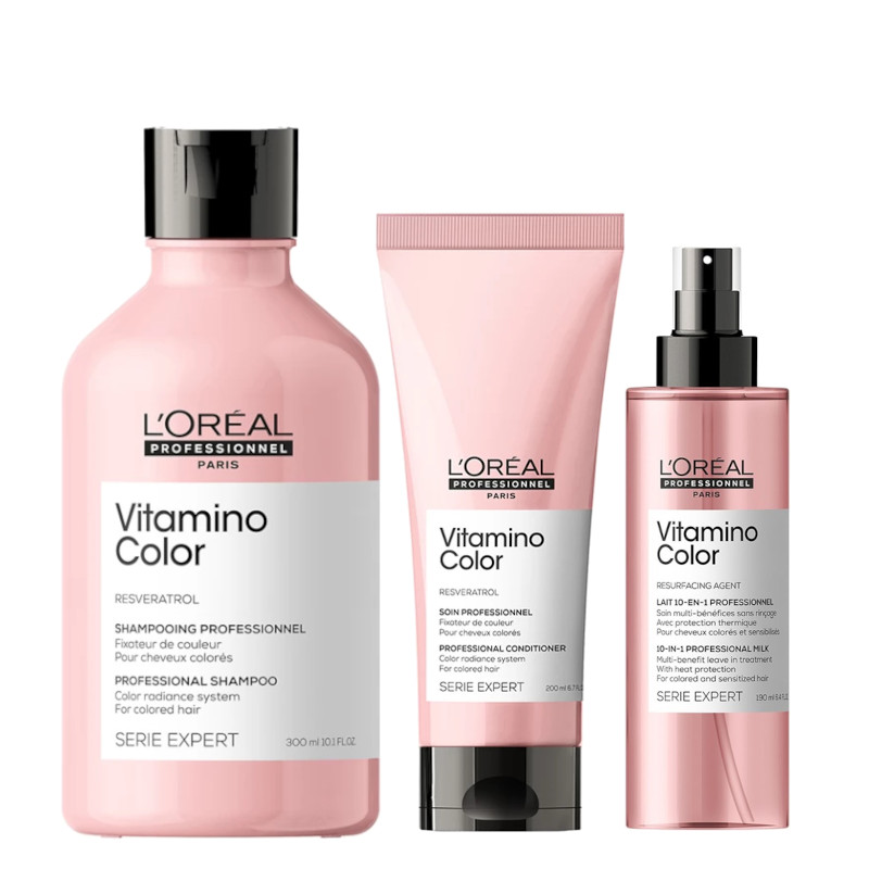 Vitamino Color | Zestaw do włosów farbowanych: szampon 300ml + odżywka 200ml + serum chroniące do włosów farbowanych 190ml 