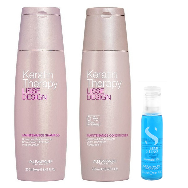 Keratin Therapy and Semi Di Lino | Zestaw podtrzymujący efekt wygładzenia i regenerujący: szampon 250ml + odżywka 250ml + kuracja 13ml