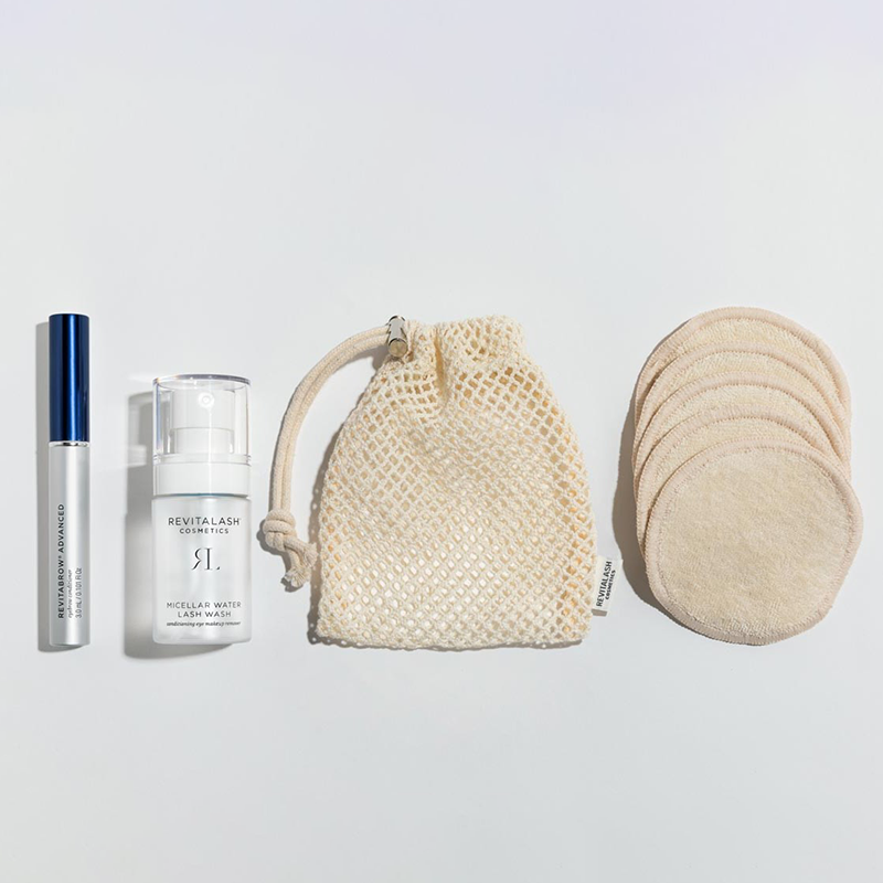 Clean Routine Collection | Zestaw do pielęgnacji twarzy i okolic oczu: odżywka do brwi 3ml + woda micelarna 30ml + bawełniane płatki kosmetyczne wielokrotnego użytku 5 sztuk