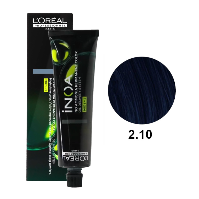 iNOA 2.10 | Bezamoniakowa trwała farba do włosów - kolor 2.10 bardzo ciemny intensywny brąz popielaty 60g