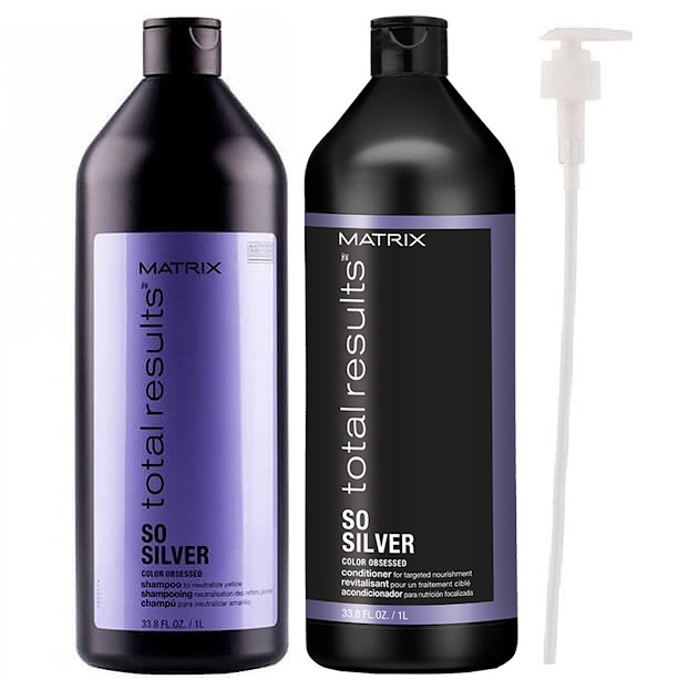 Total Results Color Obsessed SoSilver | Zestaw pielęgnujący włosy rozjaśniane i blond: szampon 1000ml + odżywka 1000ml + pompka