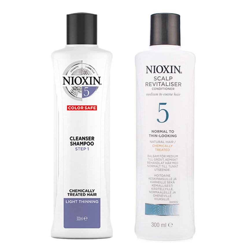 System 5 | Zestaw przeciw wypadaniu do włosów normalnych i lekko przerzedzonych po zabiegach chemicznych: szampon 300ml + odżywka 300ml