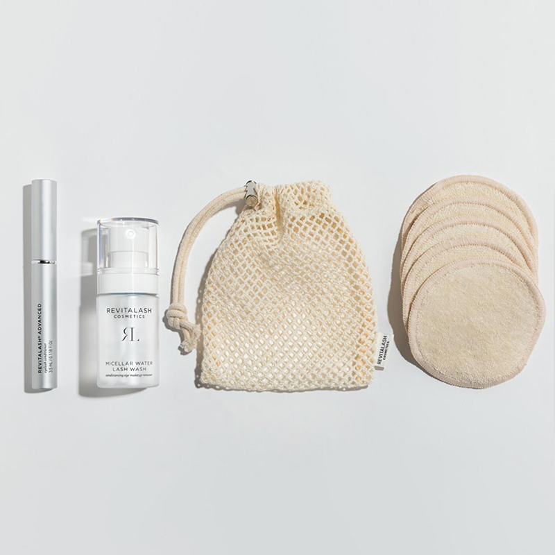 Clean Routine Collection | Zestaw do pielęgnacji twarzy i okolic oczu: odżywka do rzęs 3,5ml + + woda micelarna 30ml + bawełniane płatki kosmetyczne wielokrotnego użytku 5 sztuk