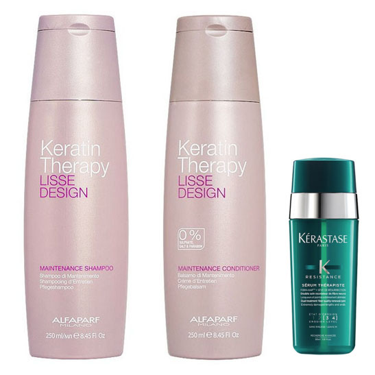 Keratin Therapy Maintenance and Therapiste  | Zestaw do włosów: szampon 250ml + odżywka podtrzymująca efekt wygładzenia 250ml + serum do zniszczonych końcówek 30ml