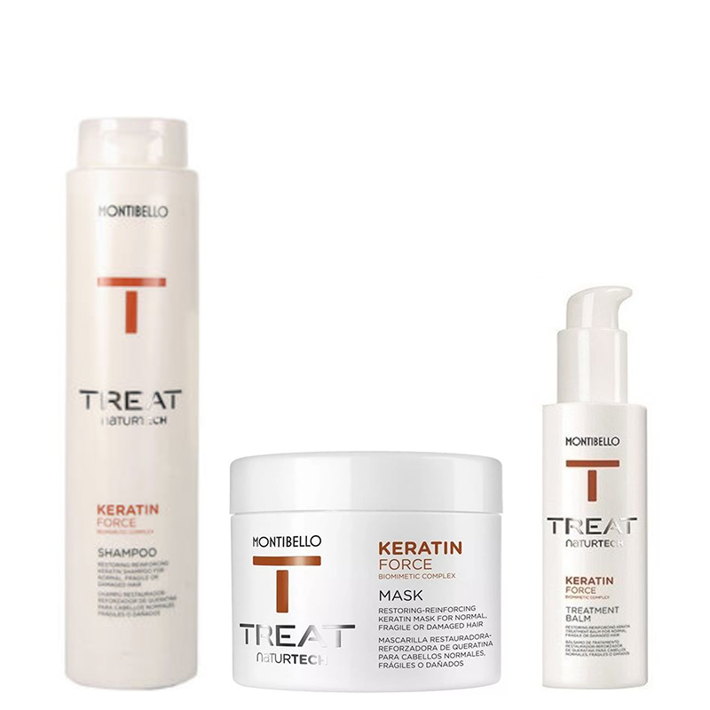 Treat Naturtech Keratin Force | Zestaw wzmacniający do włosów: szampon 300ml + maska 500ml + balsam 150ml