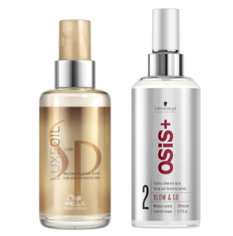SP Luxe Oil and Osis Blow and Go | Zestaw: Elixir pielęgnujący do włosów 100ml + Spray przyspieszający suszenie włosów 200ml