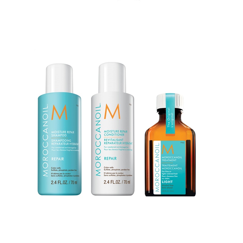 Moisture Repair and Oil Treatment Light | Zestaw nawilżający włosy: szampon 70ml + odżywka 70ml + Naturalny olejek arganowy do włosów cienkich i delikatnych 25ml