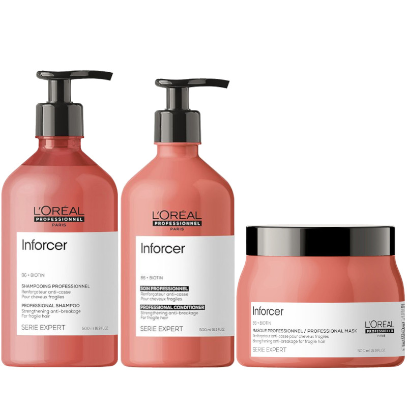 Inforcer | Zestaw do włosów łamliwych: szampon 500ml + odżywka 500ml + maska 500ml 