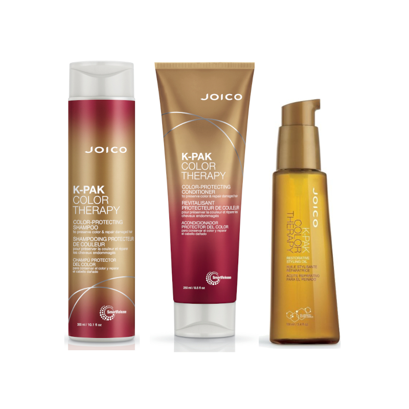 K-Pak Color Therapy | Zestaw do włosów farbowanych: szampon 300ml + odżywka 250ml + olejek 100ml
