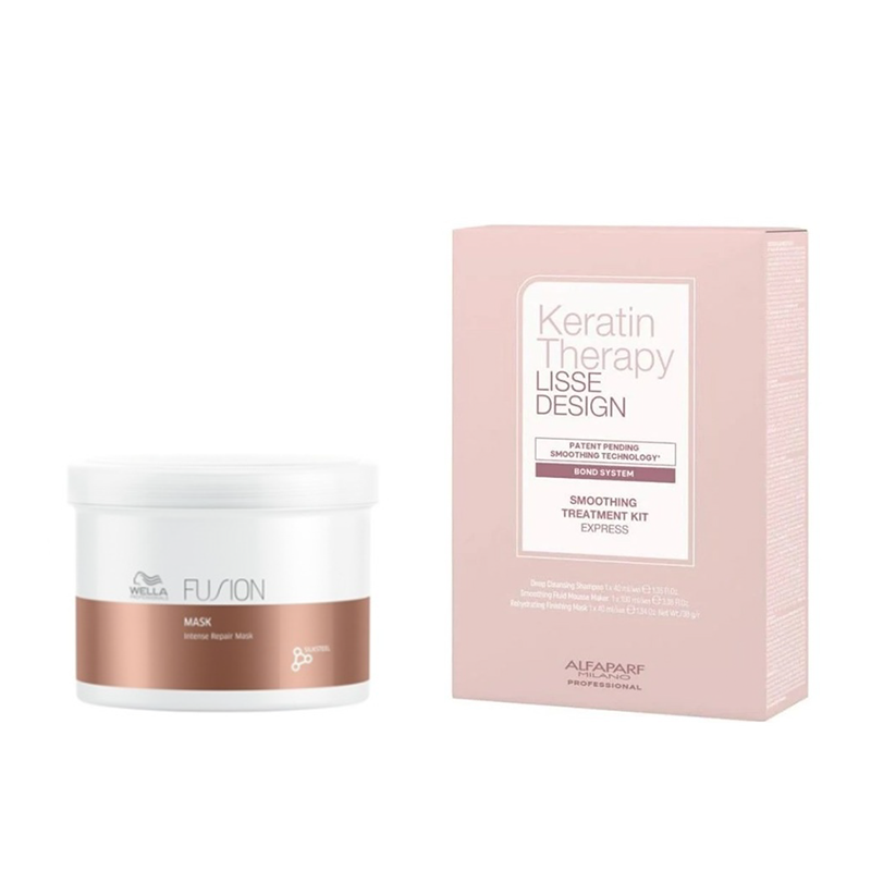 Keratin Therapy Smoothing Treatment Kit and Fusion Intense Repair Mask | Zestaw do wygładzenia i odżywienia włosów: zestaw do keratynowego prostowania + maska 500ml