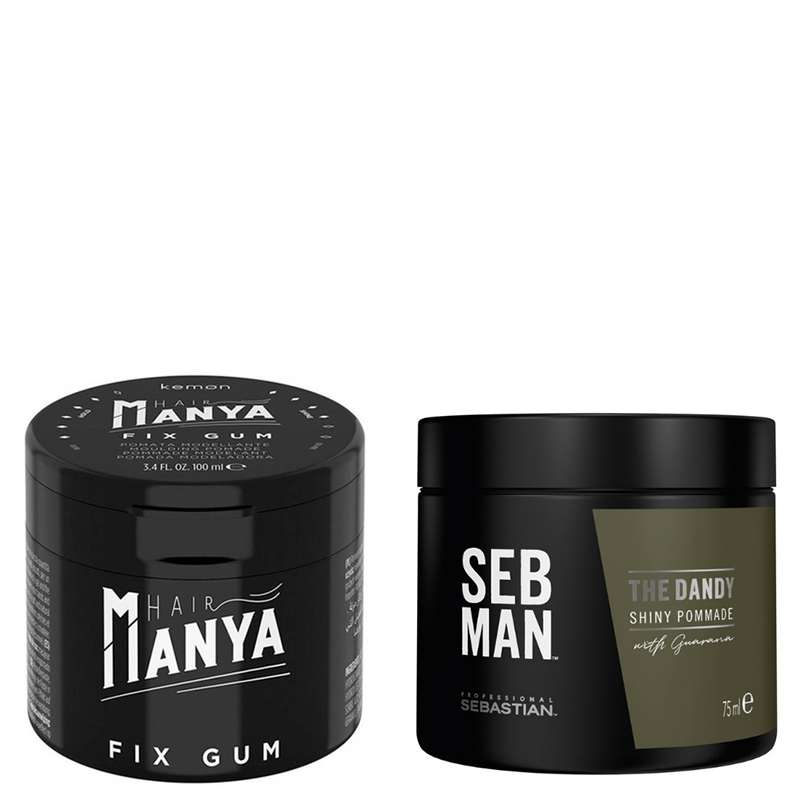 Hair Manya Fix Gum and The Dandy | Zestaw do włosów: nabłyszczająca pomada do modelowania włosów 100ml + pomada lekko utrwalająca z połyskiem 75ml