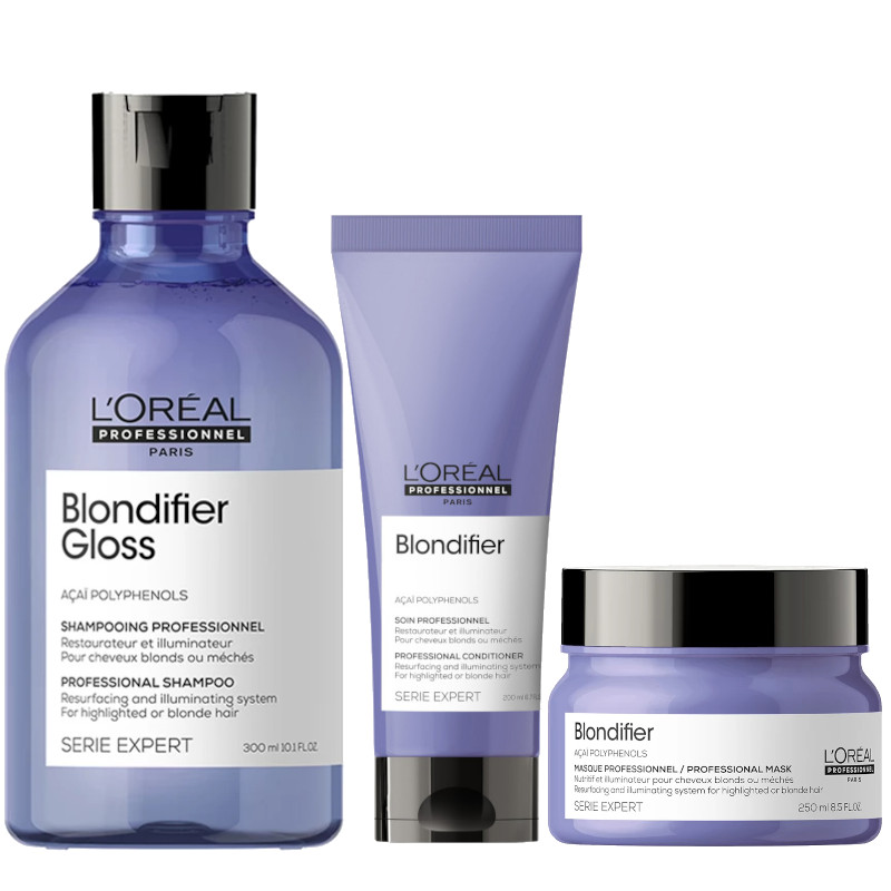 Loreal Blondifier | Zestaw pielęgnacyjny do włosów blond: szampon 300ml + odżywka 200ml + maska 250ml
