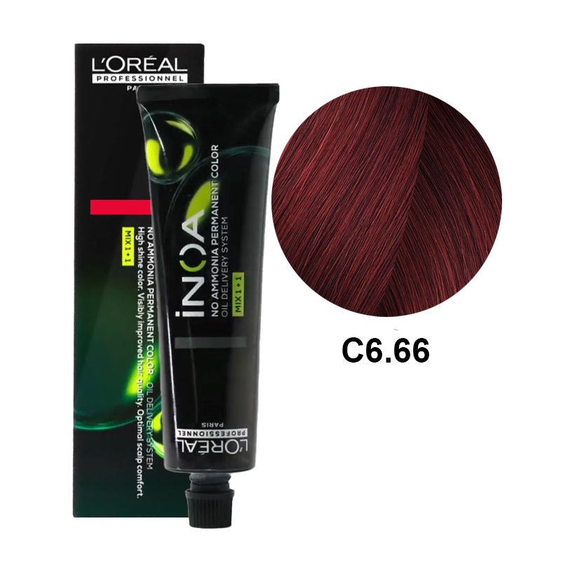 iNOA C6.66 | Bezamoniakowa trwała farba do włosów - kolor C6.66 ciemny blond mahoniowy-intensywny 60g