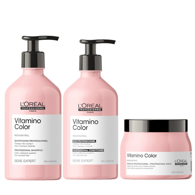 Vitamino Color | Zestaw do włosów farbowanych: szampon 500ml + odżywka 500ml + maska 500ml