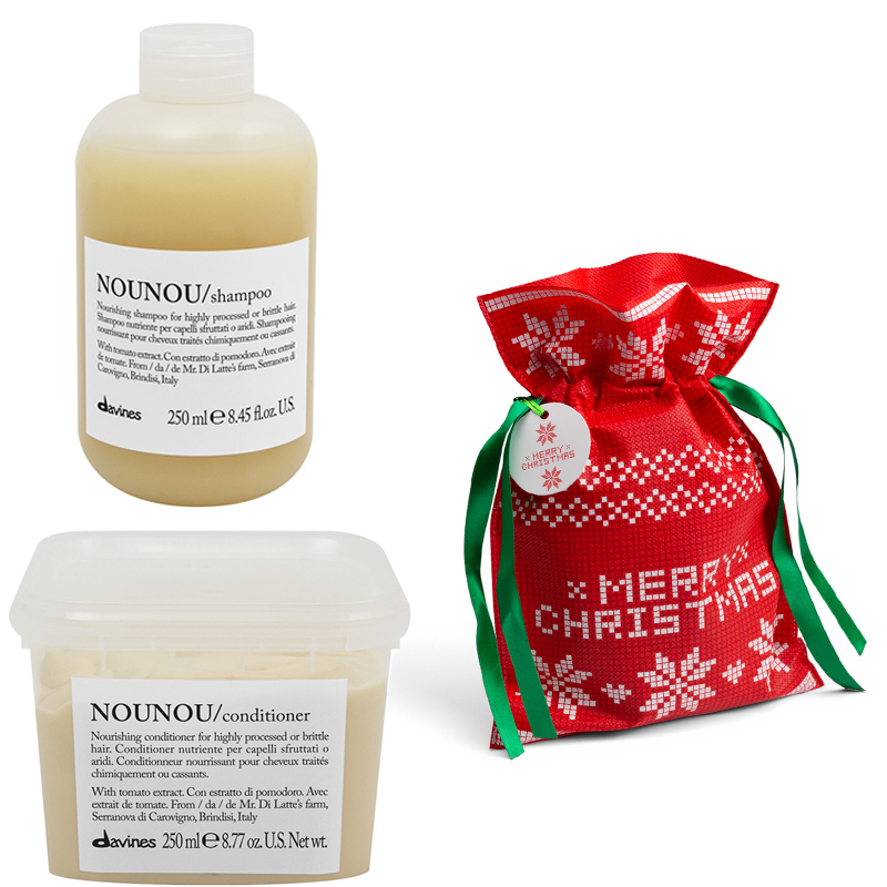 Nounou and PaKaDo | Zestaw regenerujący do włosów: odżywka 250ml + szampon 250ml + worek na prezent