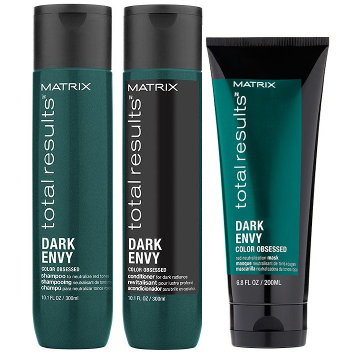 Total Results Dark Envy | Zestaw neutralizujący czerwone odcienie na włosach czarnych i brązowych: szampon 300ml + odżywka 300ml + maska 200ml