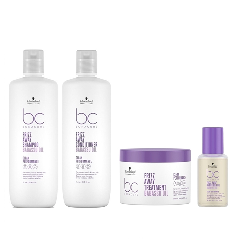 Bonacure Frizz Away | Zestaw do włosów puszących się: szampon 1000ml + odżywka 1000ml + maska 500ml + olejek 50ml