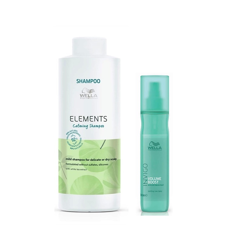 Elements Calming and Invigo Volume Boost | Zestaw: odżywczy szampon do suchej i delikatnej skóry 1000ml + odżywka w sprayu zwiększająca objętość włosów 150ml
