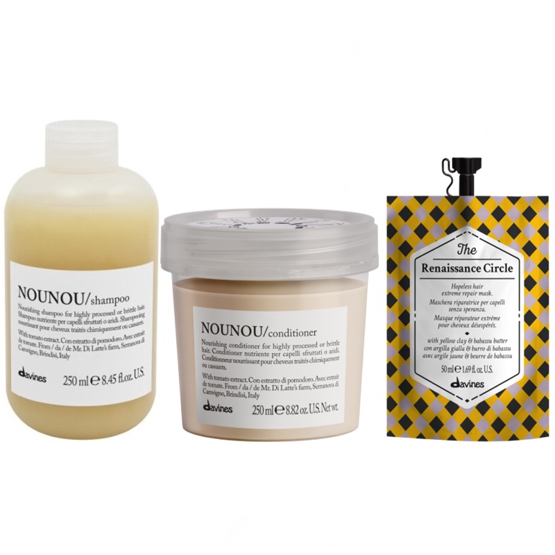 Nounou | Zestaw do włosów zniszczonych: szampon 250ml + odżywka 250ml + maska regenerująca 50ml