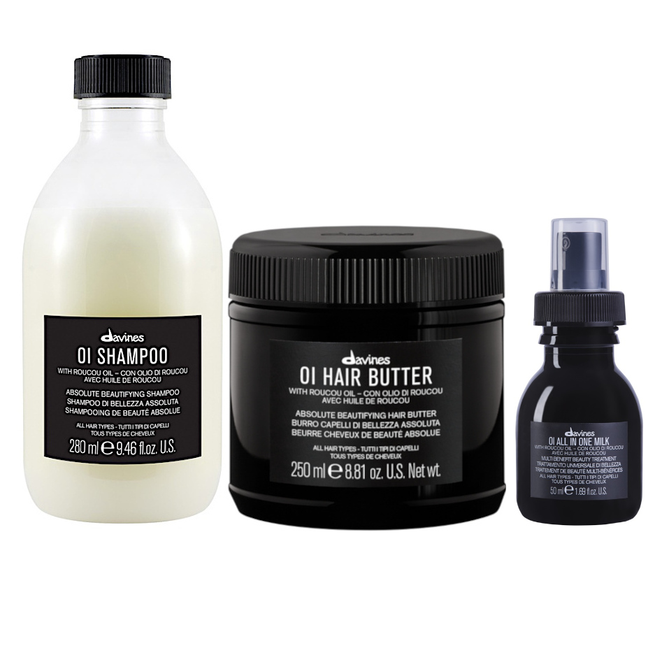 OI Oil | Zestaw do każdego rodzaju włosów: szampon 280ml + masło do włosów 250ml + mleczko ułatwiające stylizację włosów 50ml
