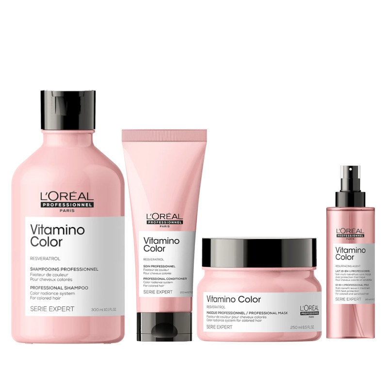Vitamino Color | Zestaw do włosów farbowanych: szampon 300ml + odżywka 200ml + maska 250ml + serum 190ml 