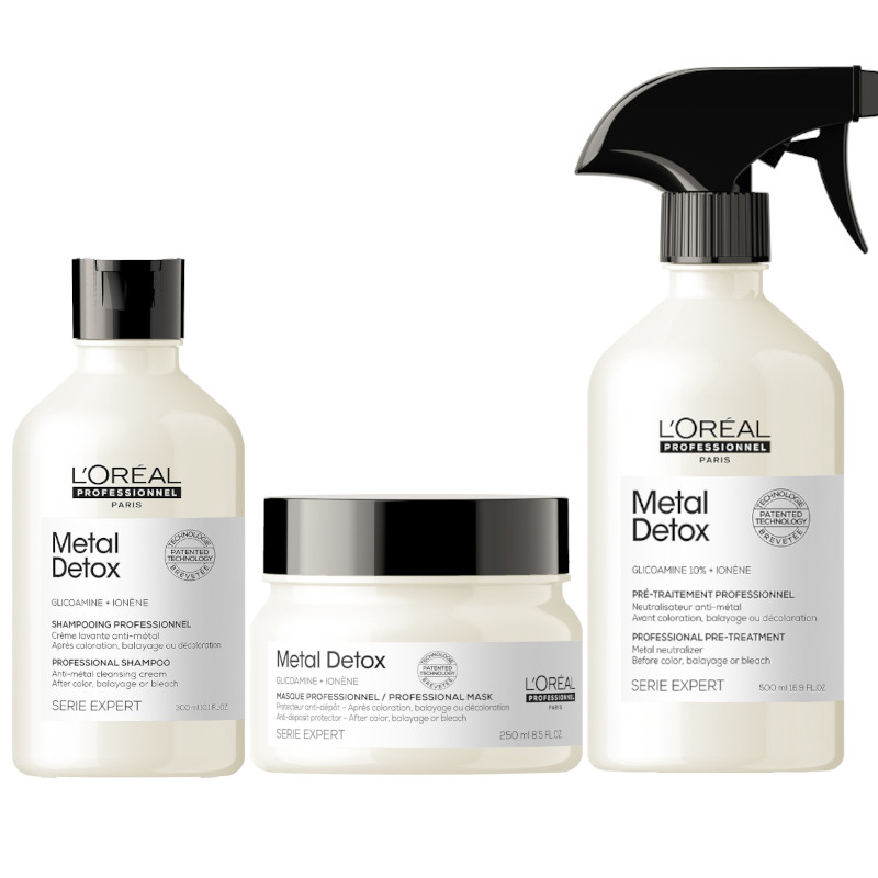 Metal Detox | Zestaw: szampon neutralizujący metale do stosowania po farbowaniu 300ml + maska 250ml + spray neutralizujący metale 500ml