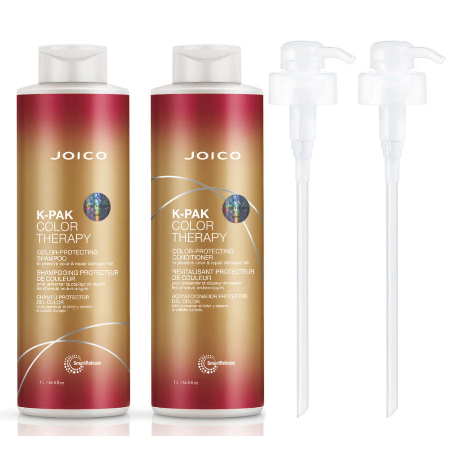 K-Pak Color Therapy | Zestaw do włosów farbowanych: szampon 1000ml + odżywka 1000ml + 2x Pompka