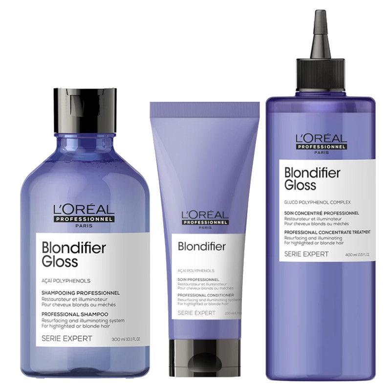 Loreal Blondifier | Zestaw pielęgnacyjny do włosów blond: szampon 300ml + odżywka 200ml + koncentrat wzmacniający 400ml