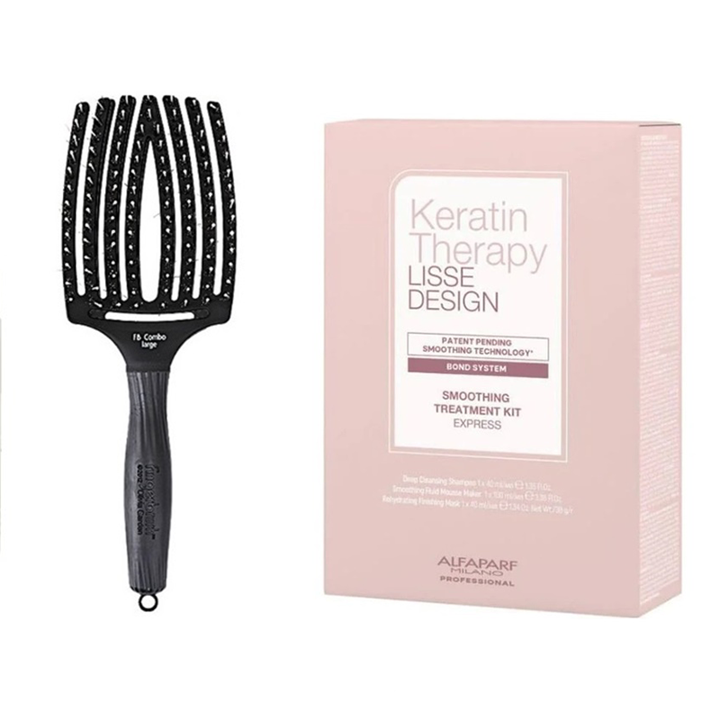 Keratin Therapy Kit and Finger Brush | Zestaw do włosów: keratynowe prostowanie włosów +  szczotka rozmiar L