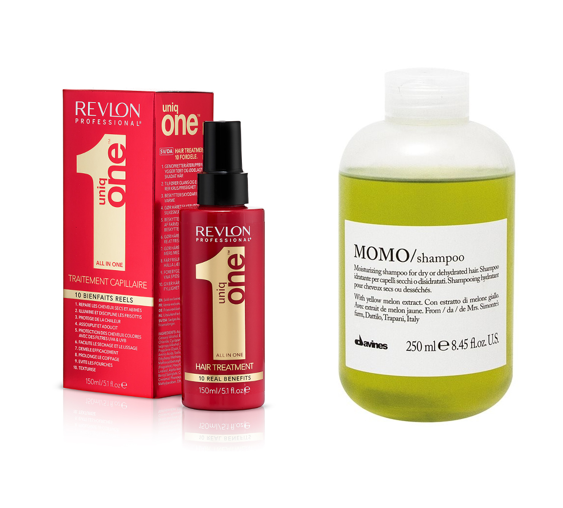 Uniq One and Momo | Zestaw nawilżająco-upiększający: kuracja do włosów 150ml + szampon nawilżający 250ml