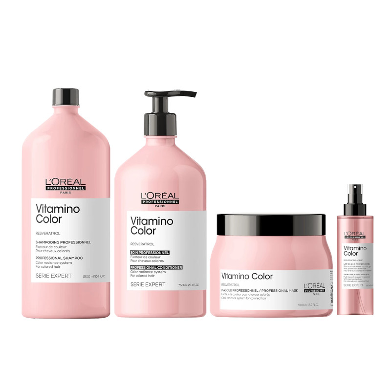 Vitamino Color | Zestaw do włosów farbowanych: szampon 1500ml + odżywka 750ml + maska 500ml + serum 190ml 