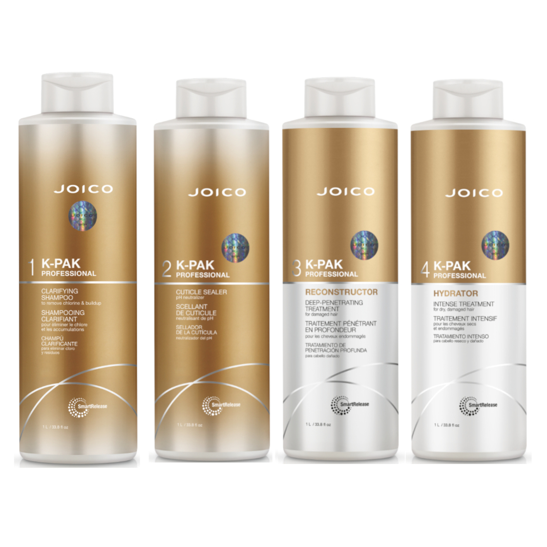 K-Pak | Zestaw do profesjonalnej odbudowy włosów: szampon oczyszczający 1000ml + odżywka wygładzająca 1000ml + maska 1000ml + terapia nawilżająca 1000ml