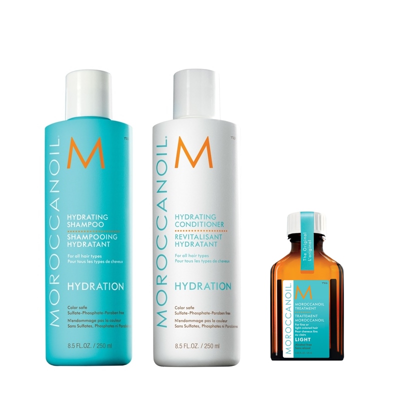 Hydration and Oil Treatment Light | Zestaw do włosów: szampon nawilżający 250ml + odżywka nawilżająca 250ml + Naturalny olejek arganowy do włosów cienkich i delikatnych 25ml